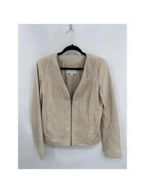 Hinge Soft Leather Moto Jacket in Cream Size Medium